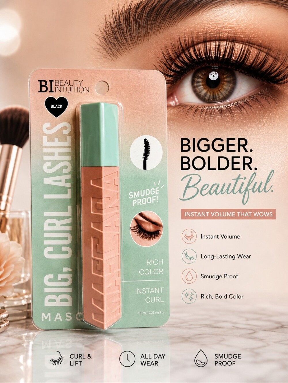 BIG, CURL LASHES MASCARA BY BEAUTY INTUITION RICH BLACK 0.32 OZ